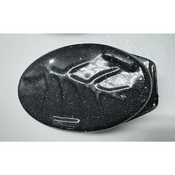 Original Vintage Farmhouse Enamelware Black Speckled Robin Roaster w/ Lid r1 - Picture 3 of 5